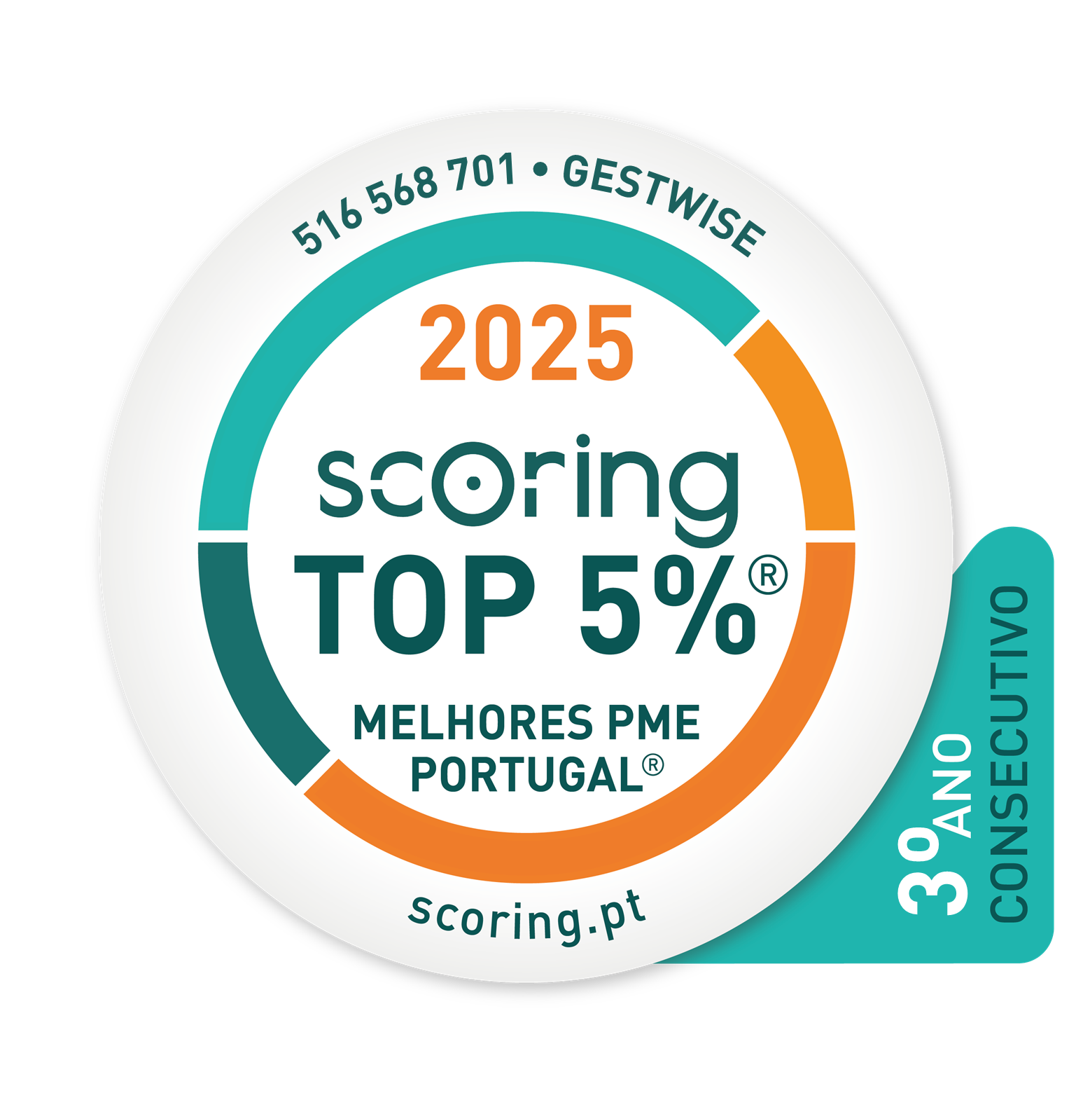 Selo Scoring TOP 5% 2025 — Melhores PME Portugal, 3.º ano consecutivo